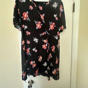 Floral Black Wrap Dress